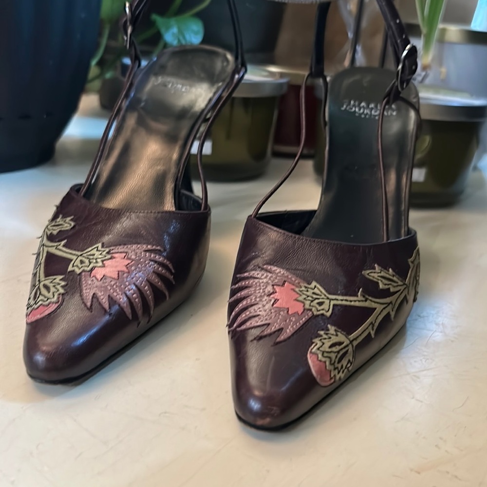 Womens Charles Jourdan Paris Leather Slingbacks